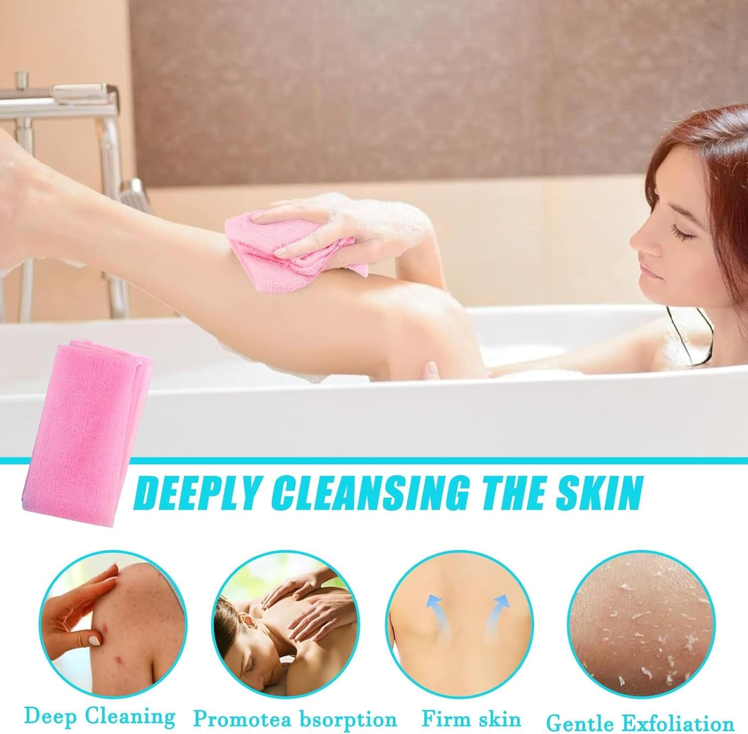 Exfoliating Towel - Japanese Korean Body Scrubber for Shower, Exfoliating Washcloth, Back Scrubber, Bath Loofah, Net Sponge, Deep Cleansing Exfoliation (3 Pack) image number 4