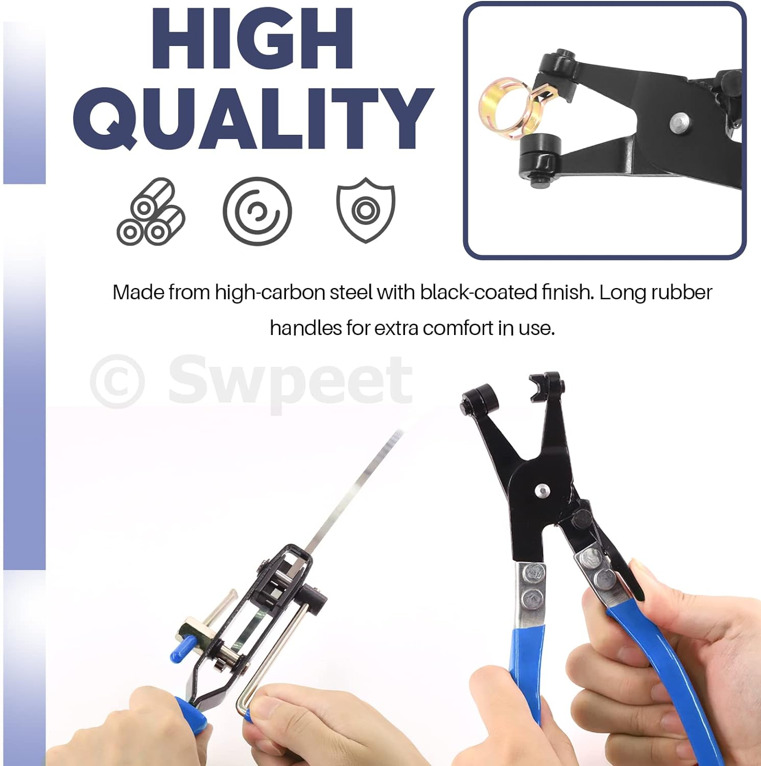 Swpeet Blue CV Joint Boot Clamp Pliers and Swivel Flat Band Hose Clamp Pliers Kit - Blue image number 5