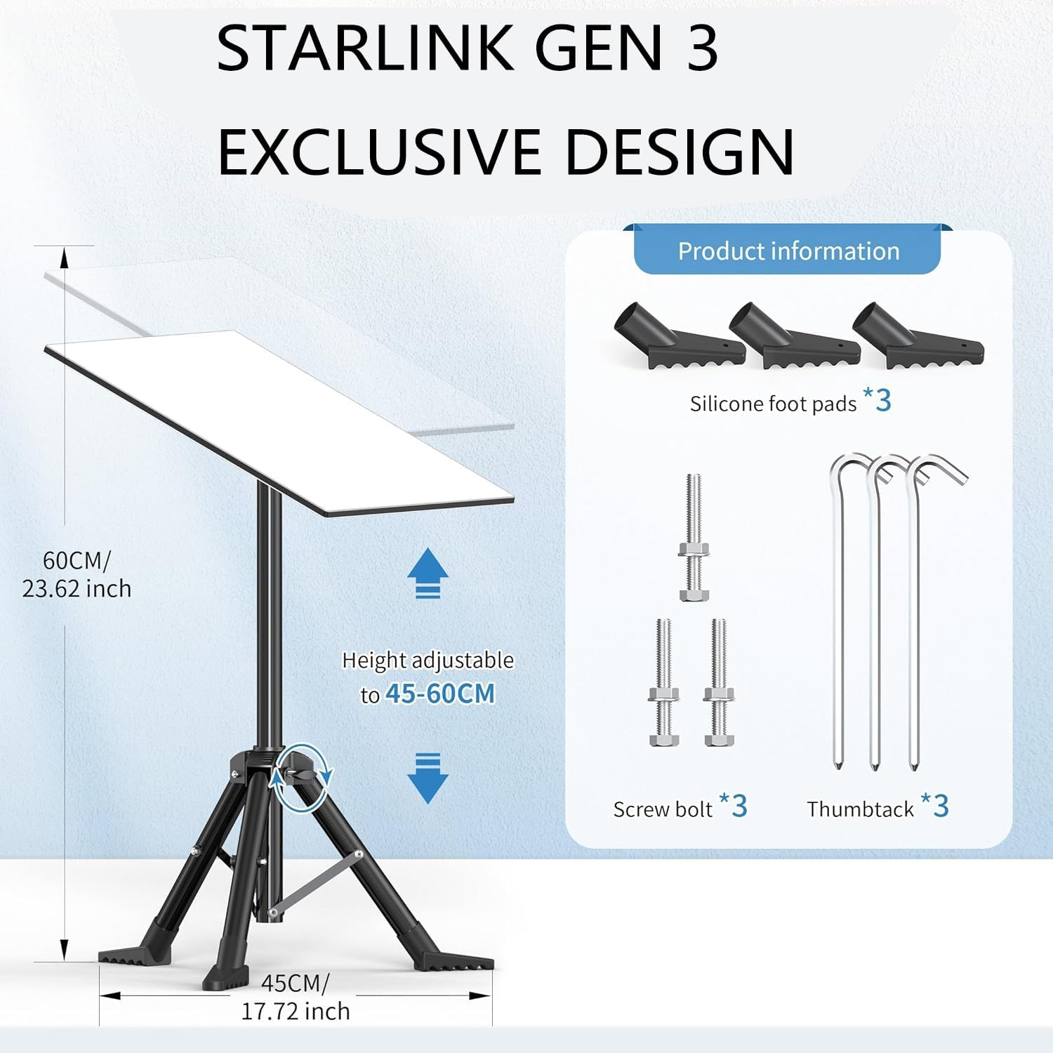 Starlink Gen 3/Starlink Mini Tripod with Tubular Adapter, Outdoor Portable Starlink Mounting Kit, Foldable Satellite Mounting Tripod for Camping and RV Travel. image number 3