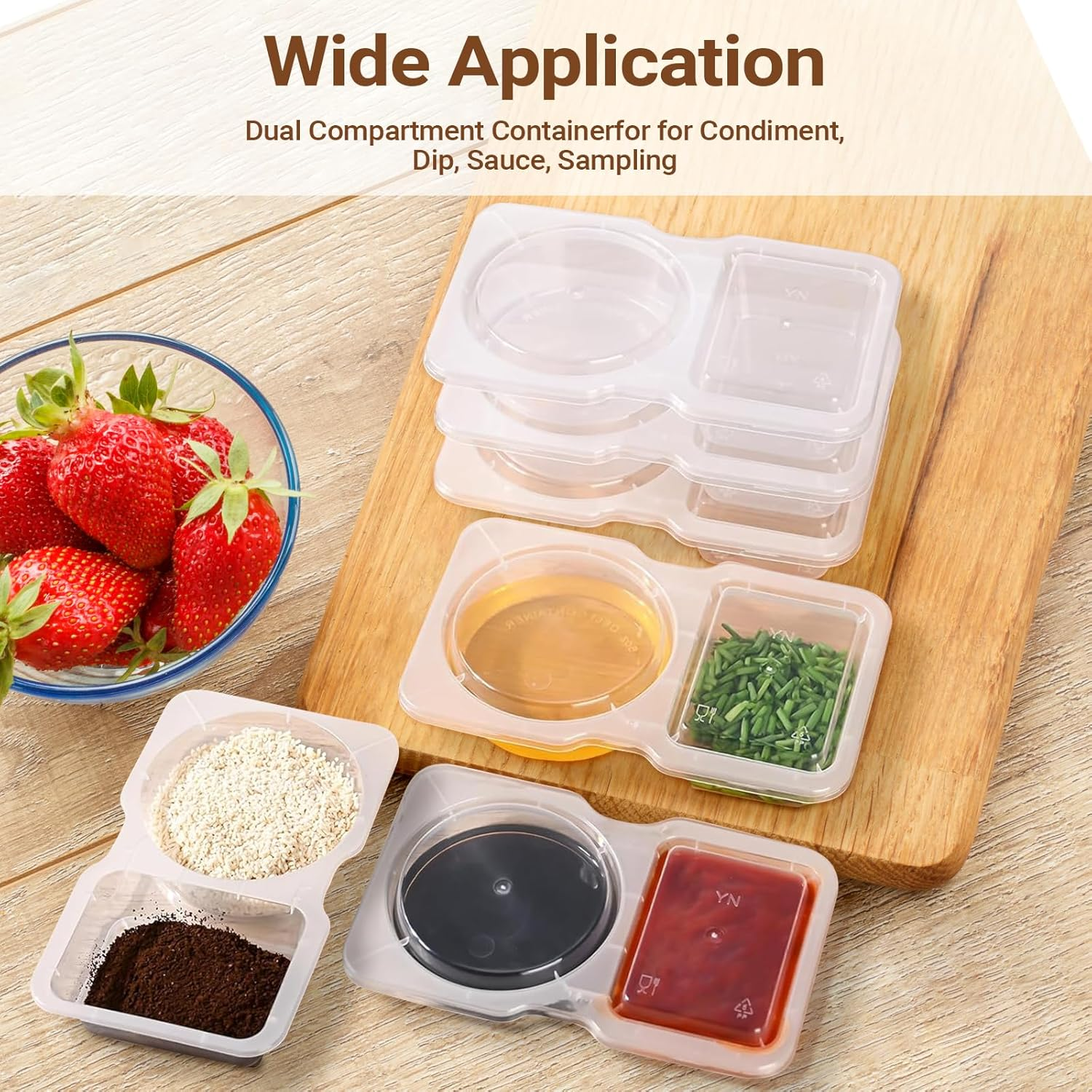 40 Pcs Double Compartment Condiment Containers with Lids, 2 Compartment Snack Containers Portion Cups Reusable Plastic Snack Container for To-Go Sauce, Sampling, Travel Snack image number 6