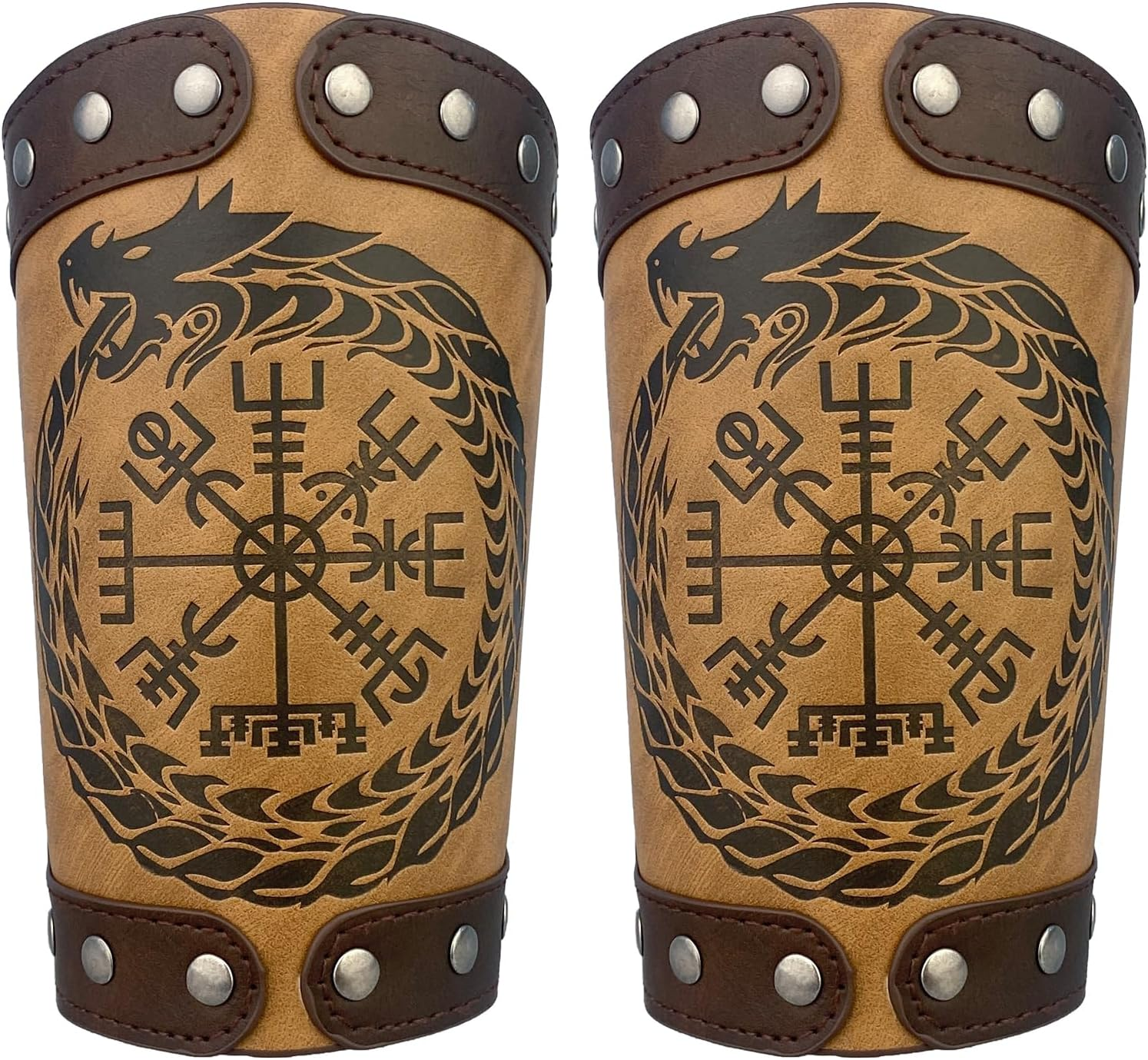 Hiifeuer Embossed Viking Symble Faux Leather Arm Armor, Viking Gauntlet Bracers, Knight Arm Guards for LARP Ren Faire