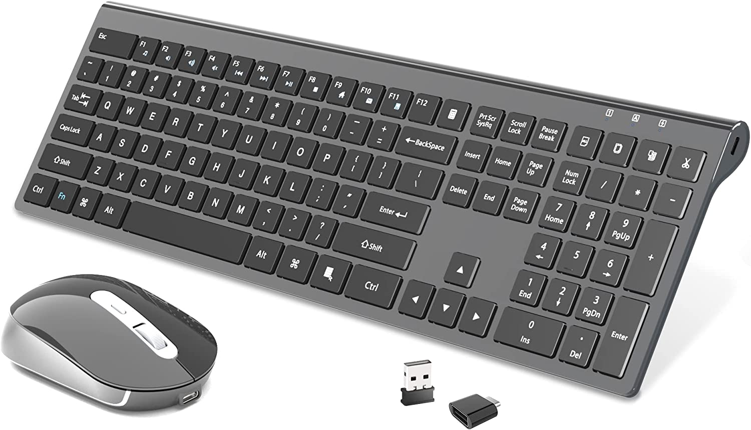 Rechargeable Wireless Keyboard and Mouse Combo,Ergonomic Full Size Design Wireless Keyboard with Number Pad Wireless Keyboard and Mouse for MAC Windows Black image number 3