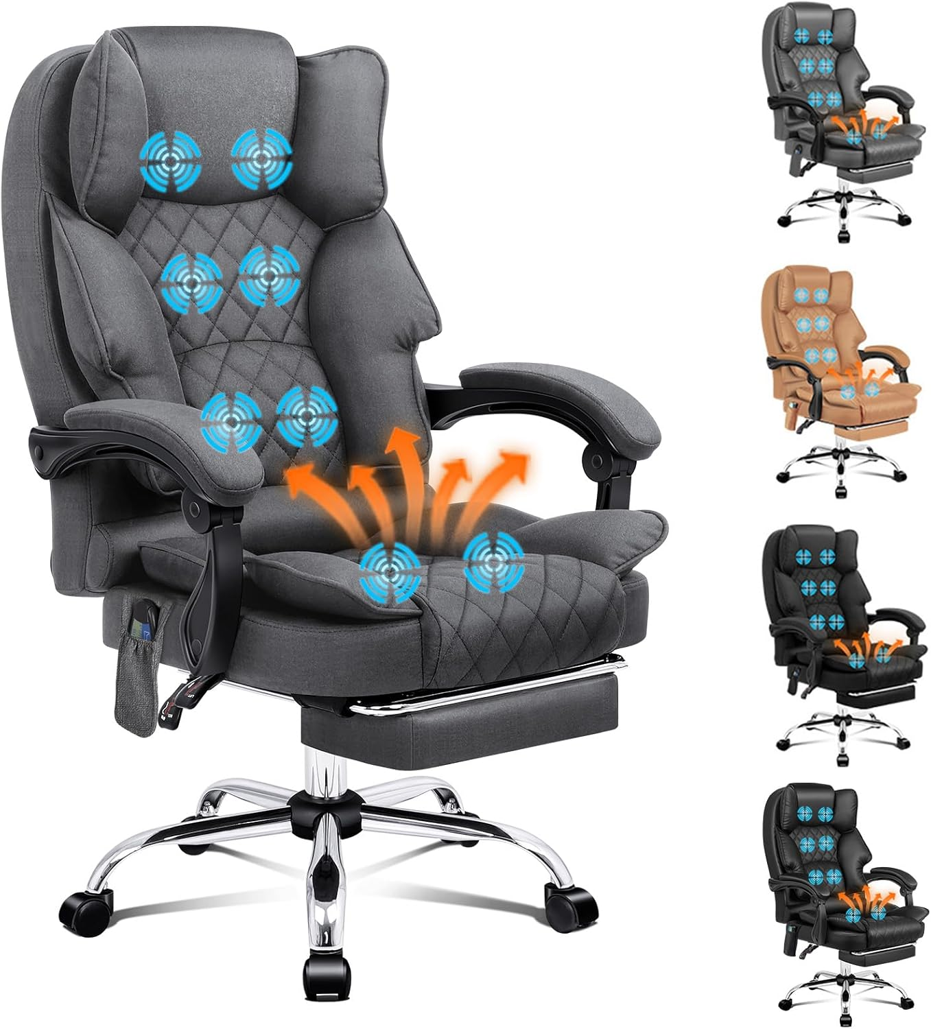 ALFORDSON Ergonomic Office Chair Recline with 8-Point Massage and Heated Seat, Gaming Executive Computer Racer Chair Adjustable Height, Fabric Home Office Chair with High Back Footrest(Fabric Grey)