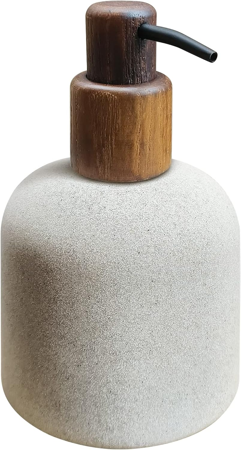 Asashizen 250Ml Japanese Style Resin Soap Bottle Dispenser Bathroom, Easy to Fill Washing up for Kitchen Sink, Refillable Shampoo and Conditioner Liquid Dispenser Bottles with Wooden Pump image number 1