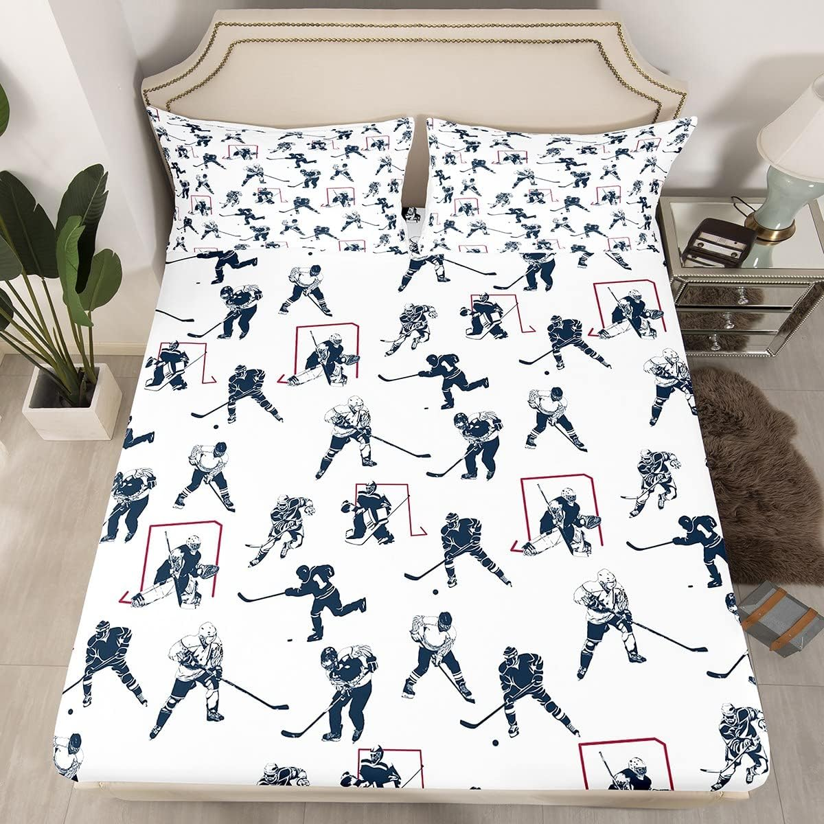 Feelyou Ice Hockey Sheet Set King Size Kids Sports Event Bedding Set Player Bed Sheets for Boys Bedroom Decor Soft Winter Sports Hockey Puck Bed Cover image number 6