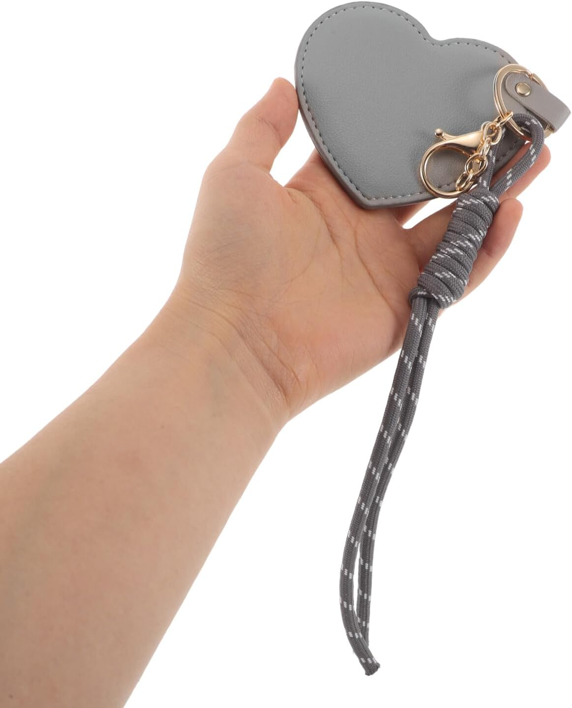 Vaguelly 2Pcs Compact Heart-Shaped PU Leather Mirror Keychain for Women Portable Mini Makeup Vanity Accessory with Scratch-Resistant Cover for Travel Purses and Handbags image number 4