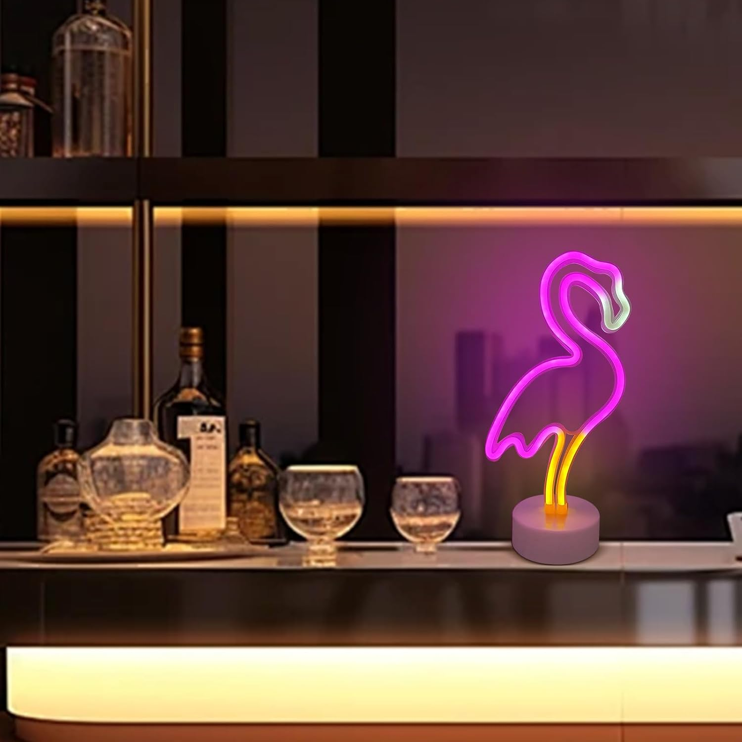Flamingo Neon Signs with Base Flamingo LED Lights USB Battery Operated Luminous Colorful Lamp for Bedroom Birthday Party Valentine'S Day Gift image number 5