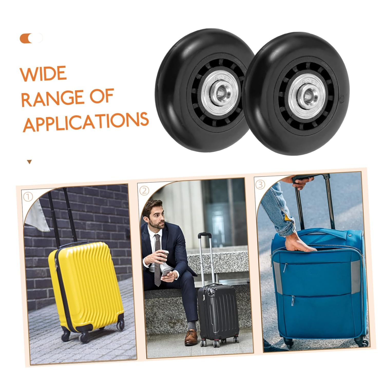 TOPPERFUN 2Pcs Black Luggage Wheels Replacement Kit with Metal Bearing Axles 60X23Mm, Universal Suitcase Swivel Caster Wheels for Travel Bags and Trolley Suitcases Repair image number 3