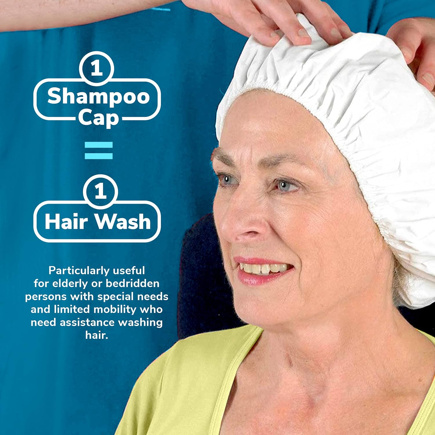 New Road Health Supply - Rinse Free Shampoo Cap, Cleans and Conditions without Water, PH Balanced and Hypoallergenic, No Rinse Shower Cap for Adults and Elderly, 12-Pack image number 2