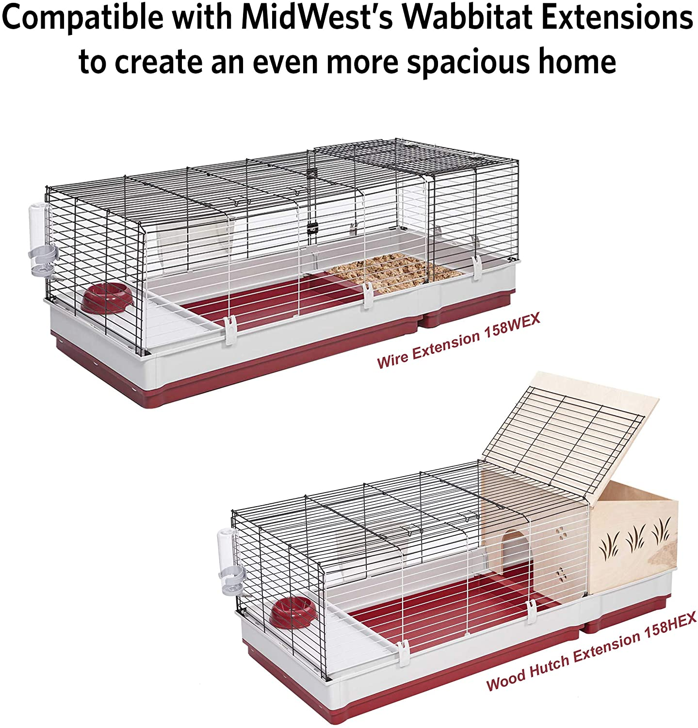 Midwest Homes for Pets 158 Wabbitat Deluxe Rabbit Home, Rabbit Cage, 39.5 L X 23.75 W X 19.75 H Inch, Maroon/White