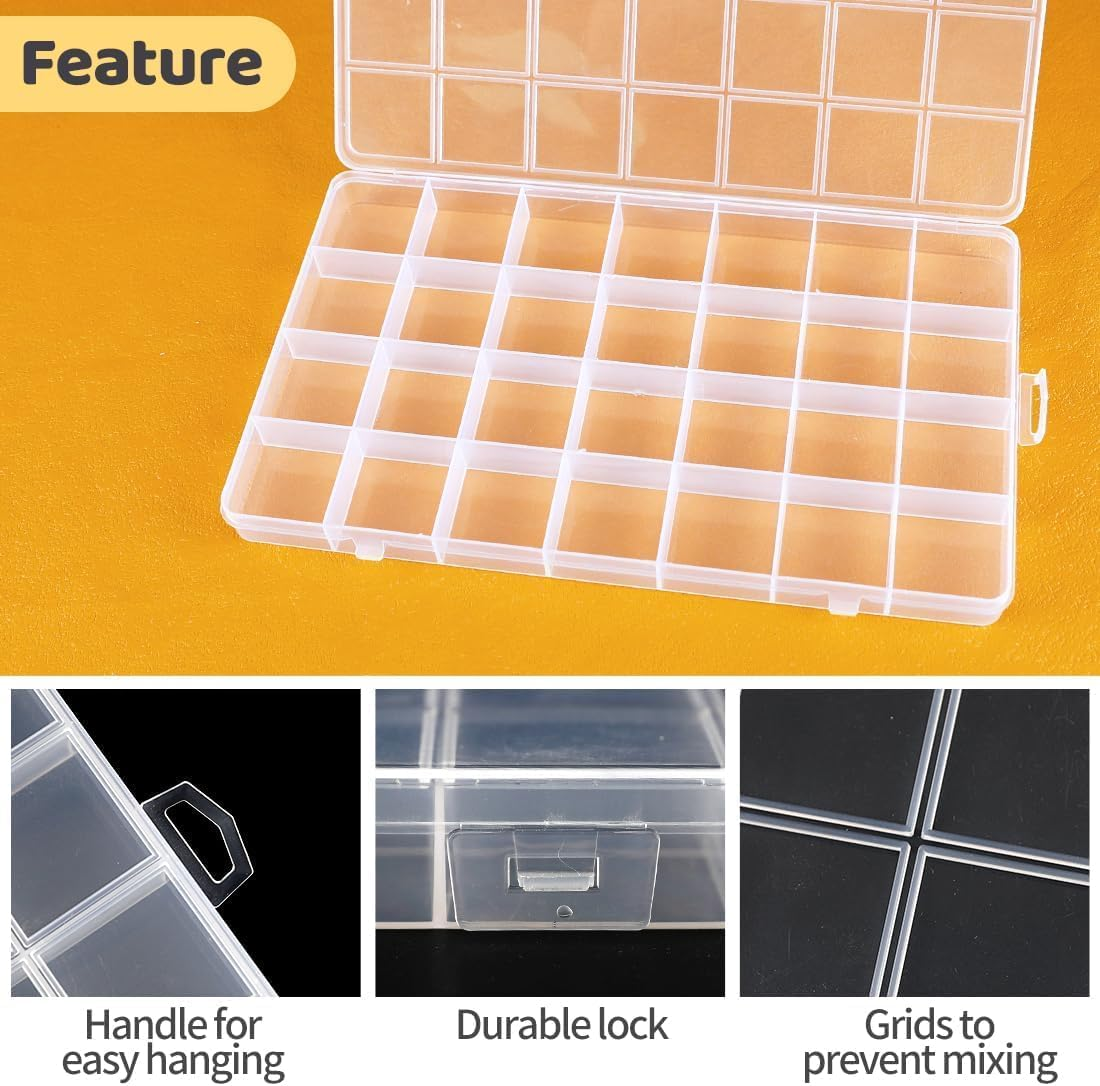 UKKQES 28 Grids Clear Stackable Plastic Organizer Storage Box Container with Adjustable Dividers for Beads, Art DIY, Crafts, Jewelry, Fishing Tackle image number 6