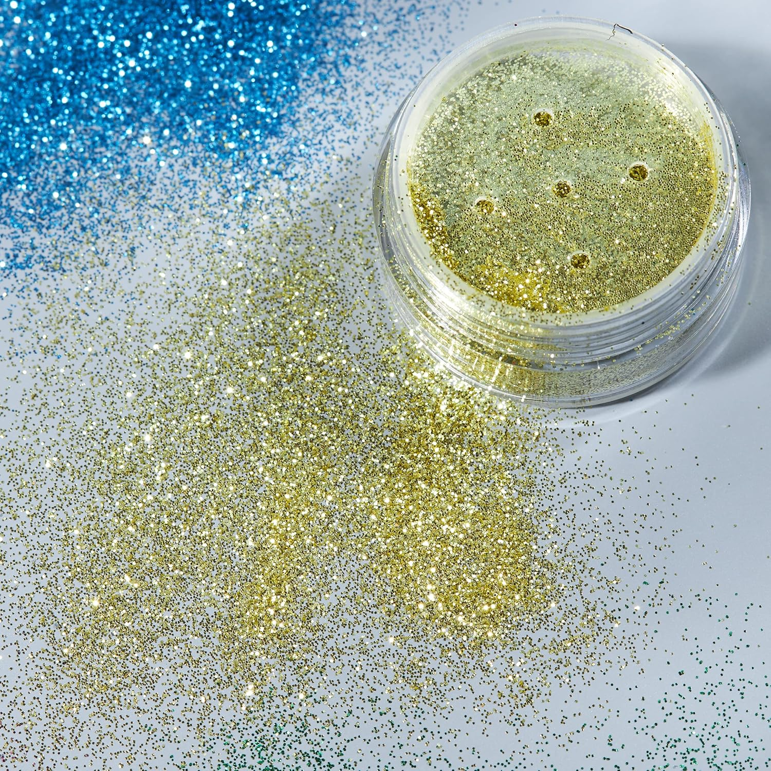 Fine Glitter Shakers by Moon Glitter &ndash; 100% Cosmetic Glitter for Face, Body, Nails, Hair and Lips - 5G - Gold - Blue image number 5