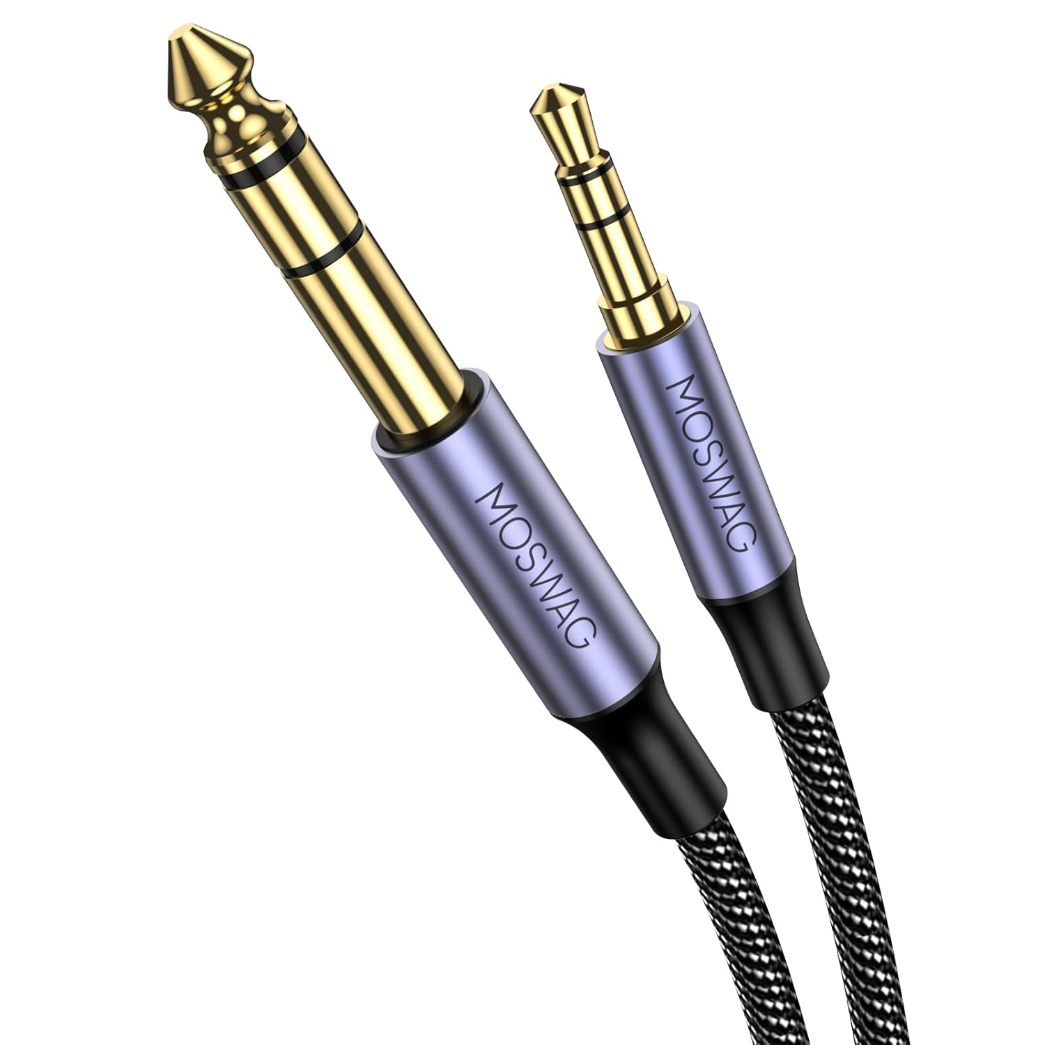 MOSWAG 3.5Mm to 6.35Mm Stereo Audio Cable, Zinc Alloy Housing 3.5Mm 1/8" Male TRS to 6.35Mm 1/4" Male TRS Nylon Braided Stereo Audio Cable for Iphone,Amplifiers (10Ft/3Meter) image number 4