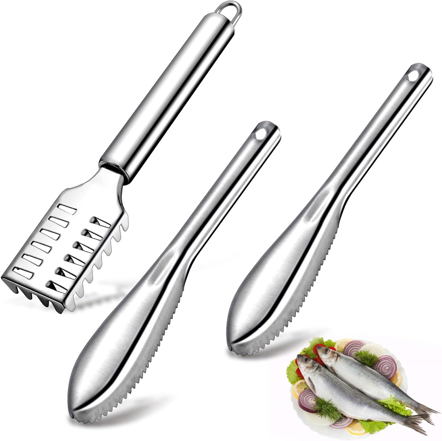 3Pieces Fish Scaler Remover Cleaner Fish Scaler Brush with Stainless Steel Sawtooth Easily Remove Fish Scales-Cleaning Brush Scraper for Chef and Home Cooks Kitchen Fish Cleaning Seafood Tools