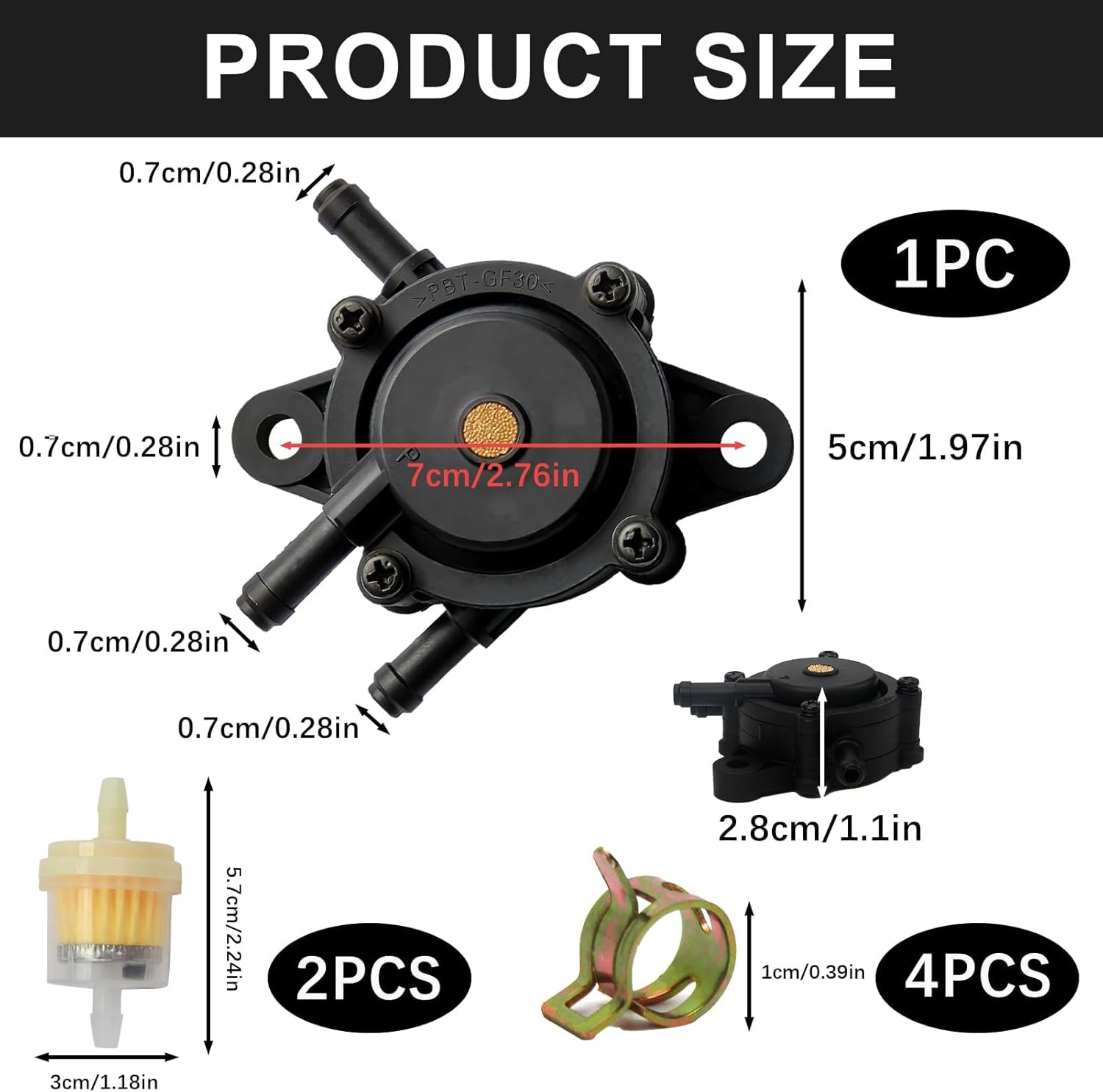 Yenblow Vacuum Fuel Pump Kit, Gas Fuel Filter with Clamps, Fuel Pump Compatible with Kohler 17HP-25 HP Briggs and Stratton John Deere Honda Yamaha Lawn Mower Tractor Small Engine image number 6