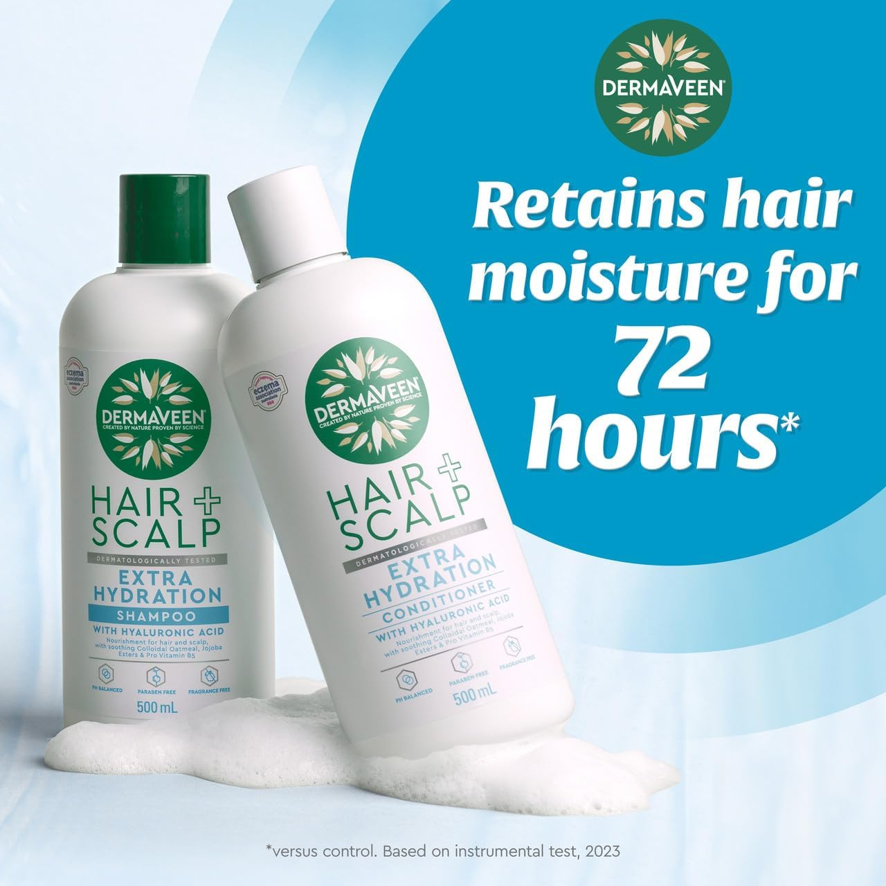 Dermaveen Hair + Scalp Extra Hydration Conditioner 500 Ml for Sensitive Scalps and Dry Hair | Soothes Sensitive Scalps and Hydrates Dry Hair, Boosted with Oatactiv+ (6 in 1 Skin Benefits) and Hyaluronic Acid image number 4