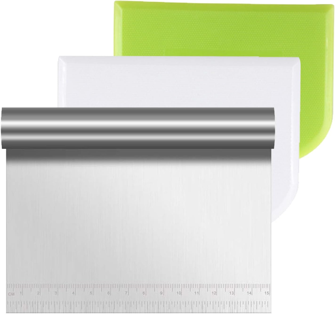 3 PCS Stainless Steel Plastic Dough Pastry Bench Cutter Scraper, Pastry Cutter Plastic Scraper Smoother Cake Spatula Cream Scraper for Bread Pizza Cake Dough Baking image number 1