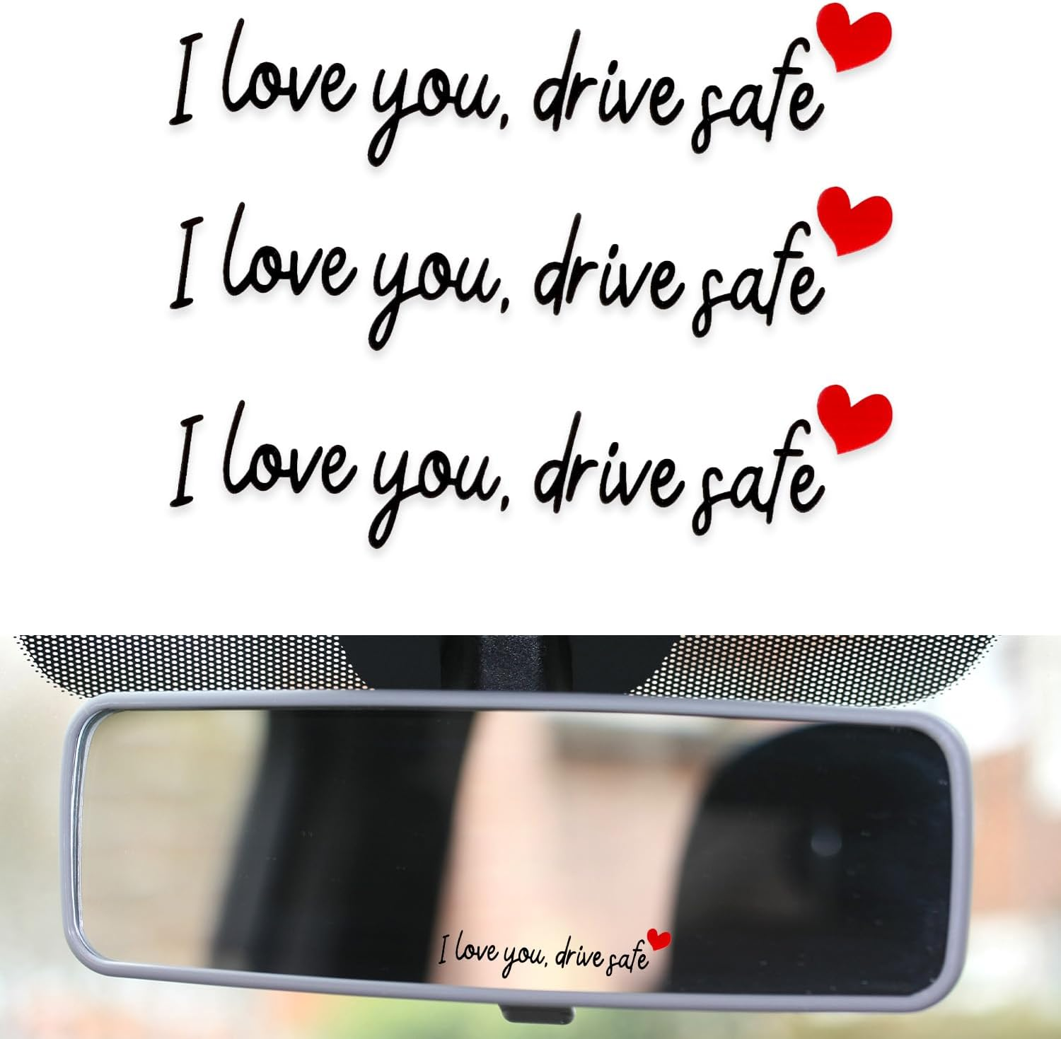 3Pcs I Love You Drive Safe Mirror Stickers, Cute Car Drive Safe Rear View Mirror Decals with Hearts Car Driving Stickers Automotive Accessories for Women Driver (Black) - Black image number 5