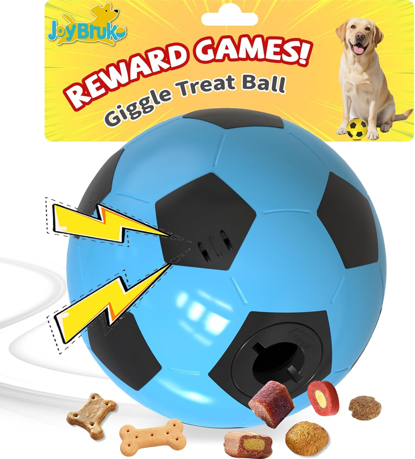 Joybruko Interactive Dog Toys Treat Dispensers - Giggle Squeaky Dog Soccer Ball Rewards Puzzle to Keep Them Busy, Mental Stimulation Enrichment Food Dispensing for Small Medium Large Breeds, Blue