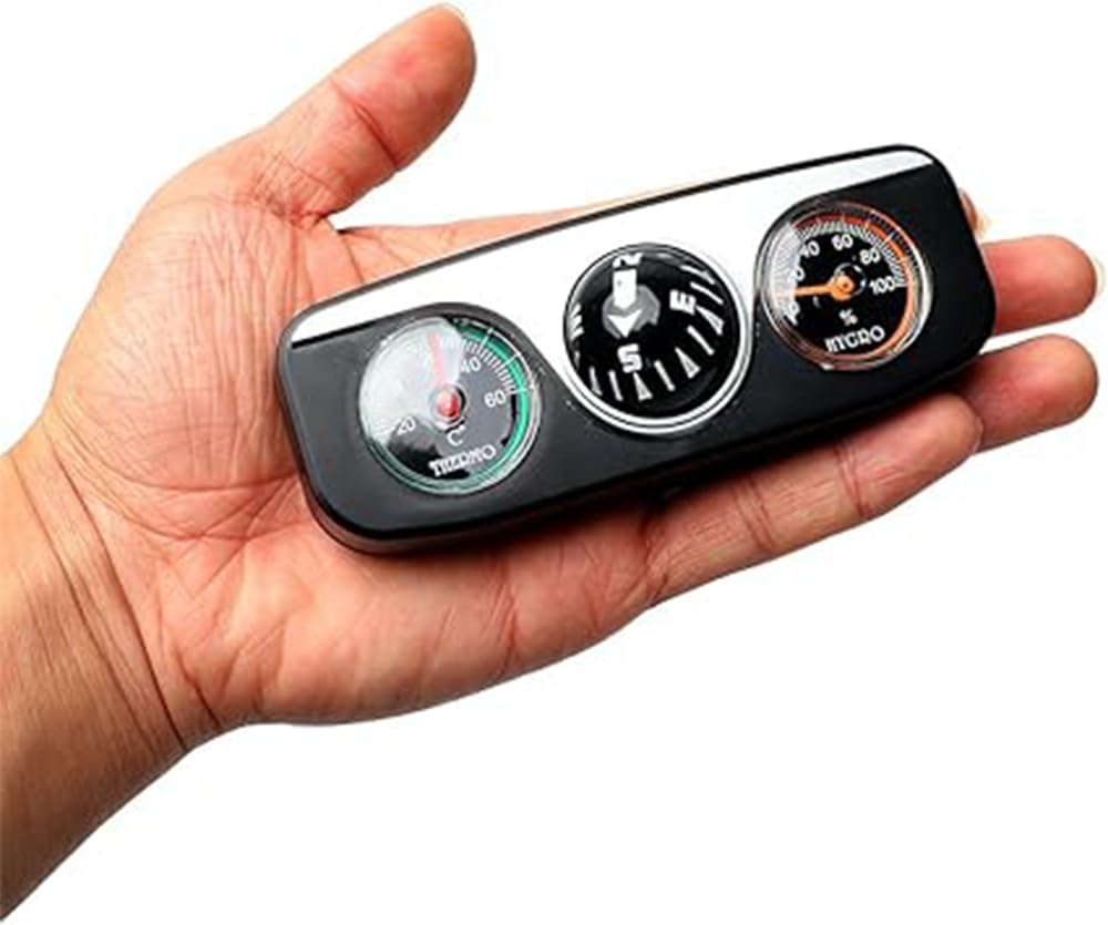 Automotive Compass Ball,3 in 1 Car Compass with Thermometer and Hygrometer, Self Adhesive Mount Dashboard Compass Adjustable Dash Mount Compass Universal for Travel Outdoor Camping Boat Car Truck image number 5