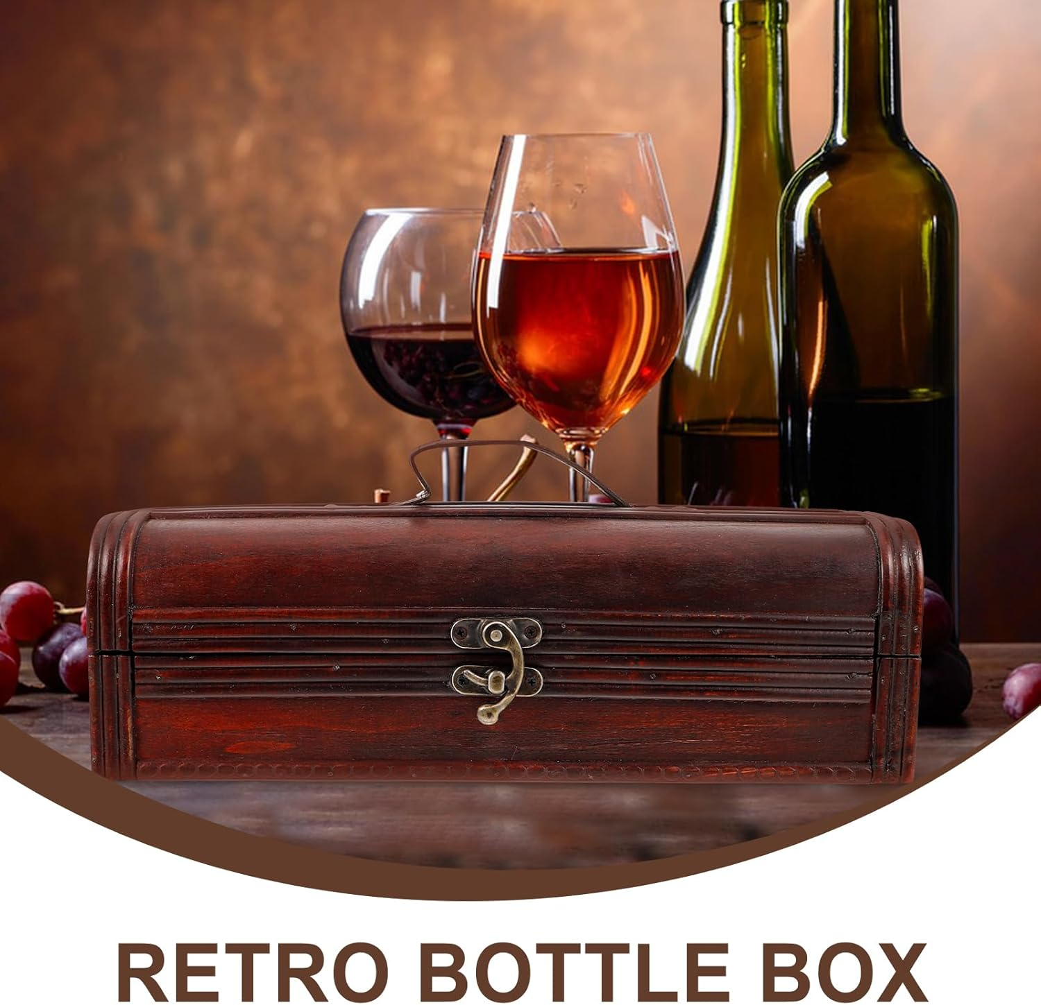 Healeved Wooden Wine Box Vintage Style Wine Carrier Box for and Beer Bottles Portable Packing Case for Birthdays Weddings and Special Events 13.4X4.7X4.2 Inches image number 6