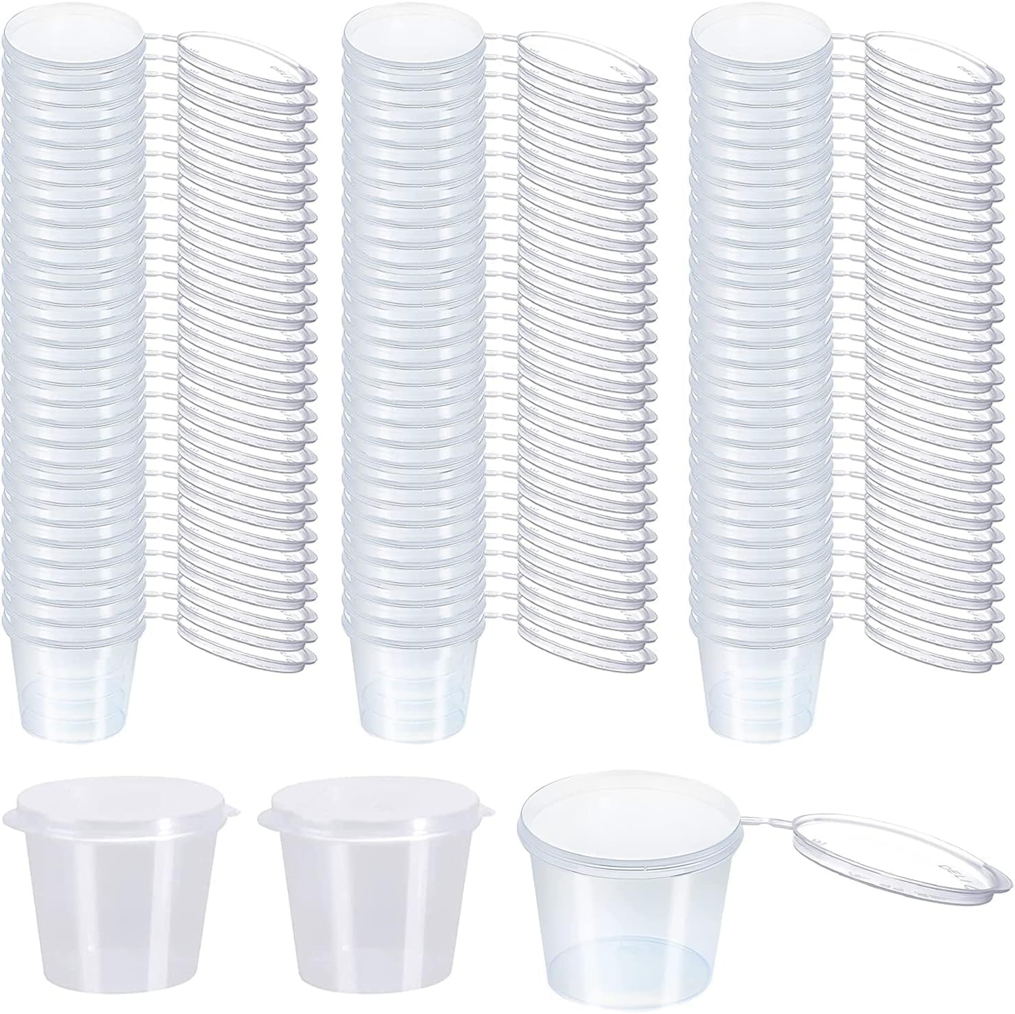 [200 PACK - 1 Oz] round Food Container Pots with Lids, Sauce Pots Reusable Jelly Shot Cups Clear Small Deli Pot Restaurants Takeaways Containers for Small Dips Chutney Ketchup Salads-25Ml