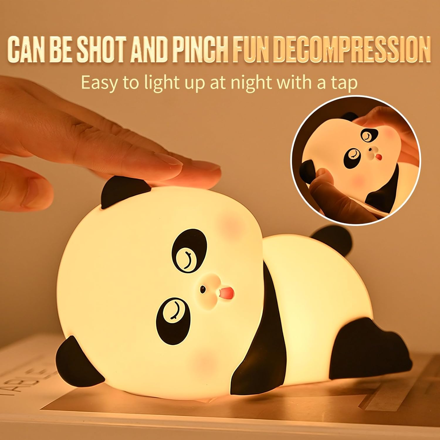 Panda Kids Night Light, Bedside Cordless Rechargeable Lamp, Squishy Portable LED Touch Light,Dimmable USB Lamp,7-Color Breathing Mood Light,Cute Gift for Baby Girl and Boy image number 2
