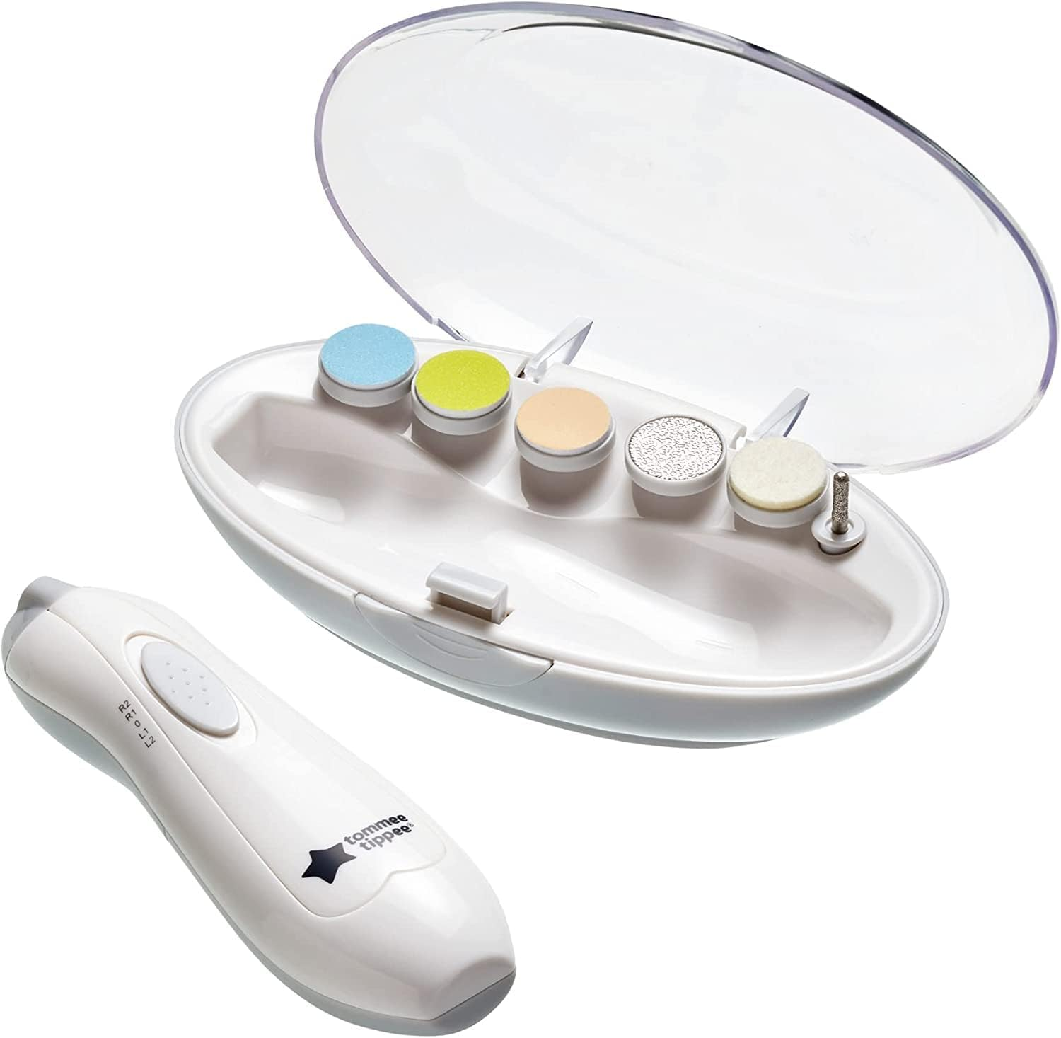 Tommee Tippee Electric Baby Nail File Trimmer, Battery-Powered Infant Nail Clipper with LED Light and Six Filing Heads for Baby and Adult Use image number 3