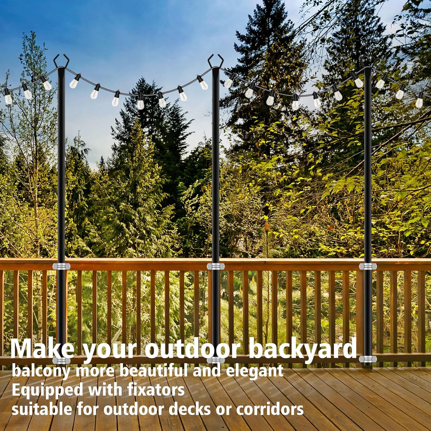 10Ft String Light Poles 4 Pack,Light Poles for outside Lights,Outdoor with Fence Brackets Hanging Lights,Metal Stand Deck Patio Backyard image number 2