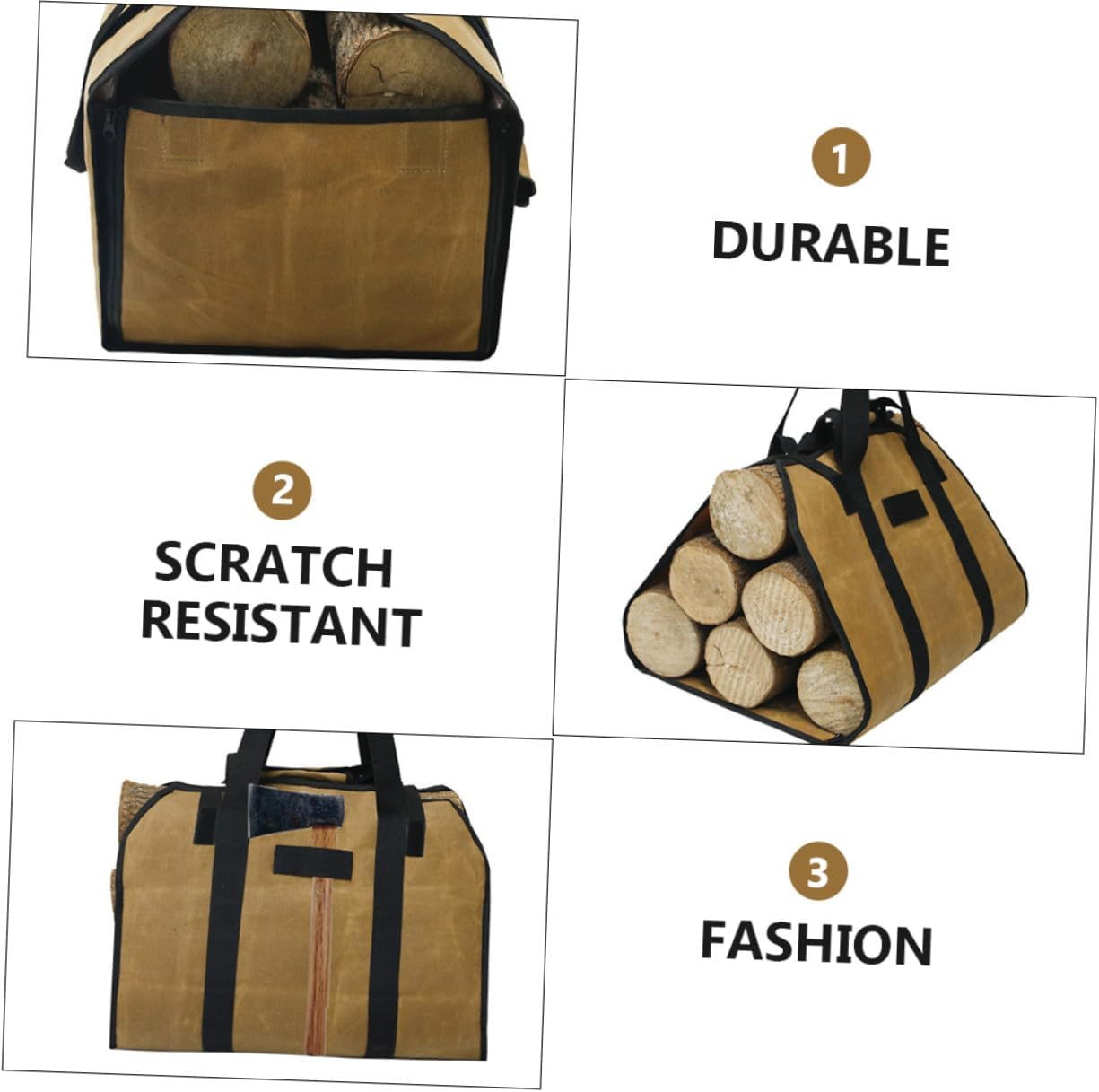 Waxed Canvas Firewood Holder Tote Bag with Metal Buckle Capacity Log Carrier Handbag for Outdoor Grilling Camping Storage image number 6