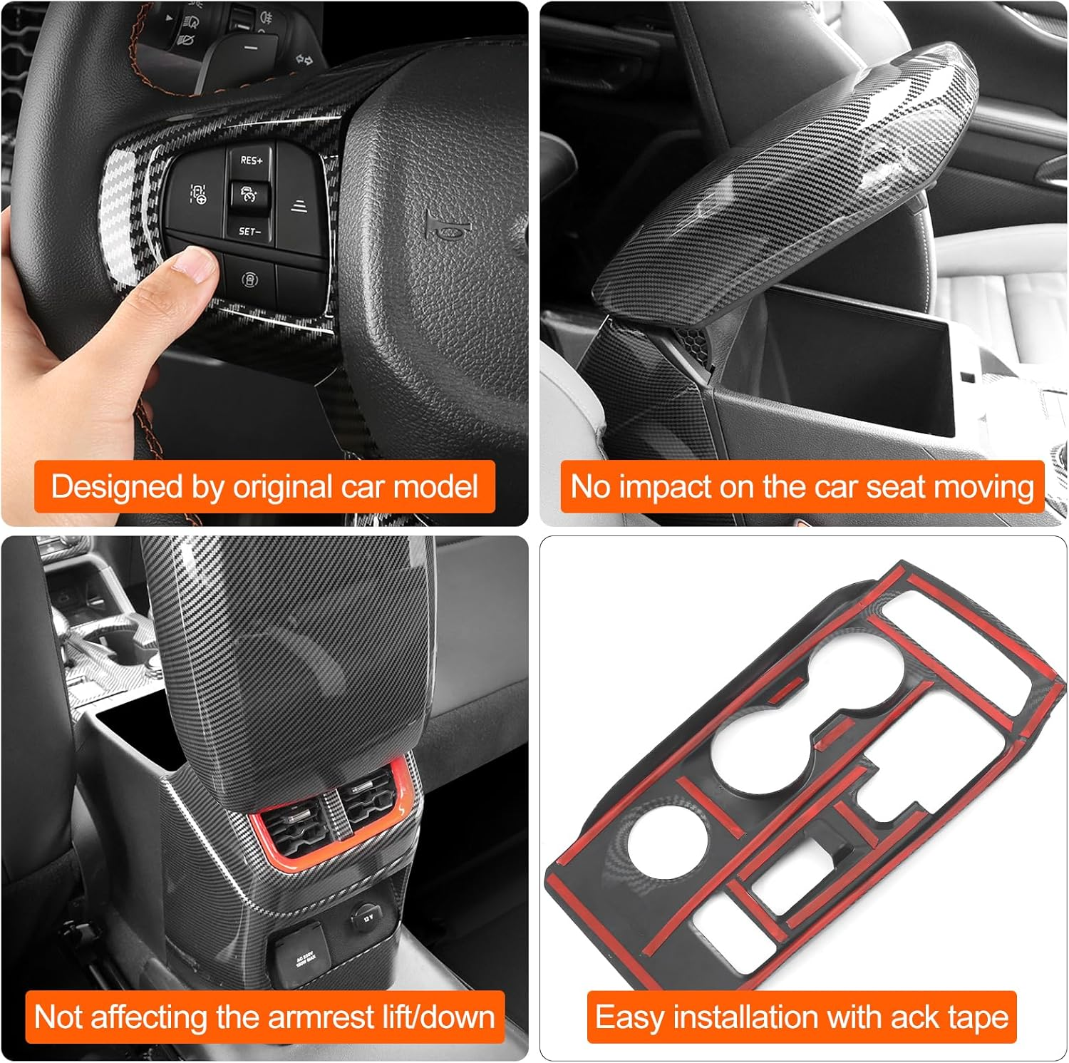Car Central Control Dashboard Trim Cover Co-Pilot Dash Board Cover Decoration Protective Cover Car Accessories Compatible with Ford Ranger 2022 2023 2024 Carbon Fiber Interior Trim ABS