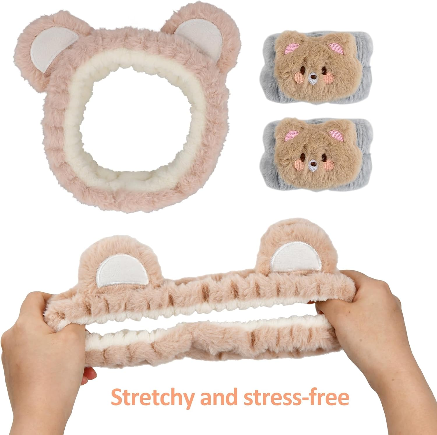 3 Piece Spa Face Headband Wrist Wash Bands Set, Face Wash Bracelets Elastic Makeup Hair Band Elastic Cosmetic Skincare Makeup Hair Band Women Yoga Shower image number 1