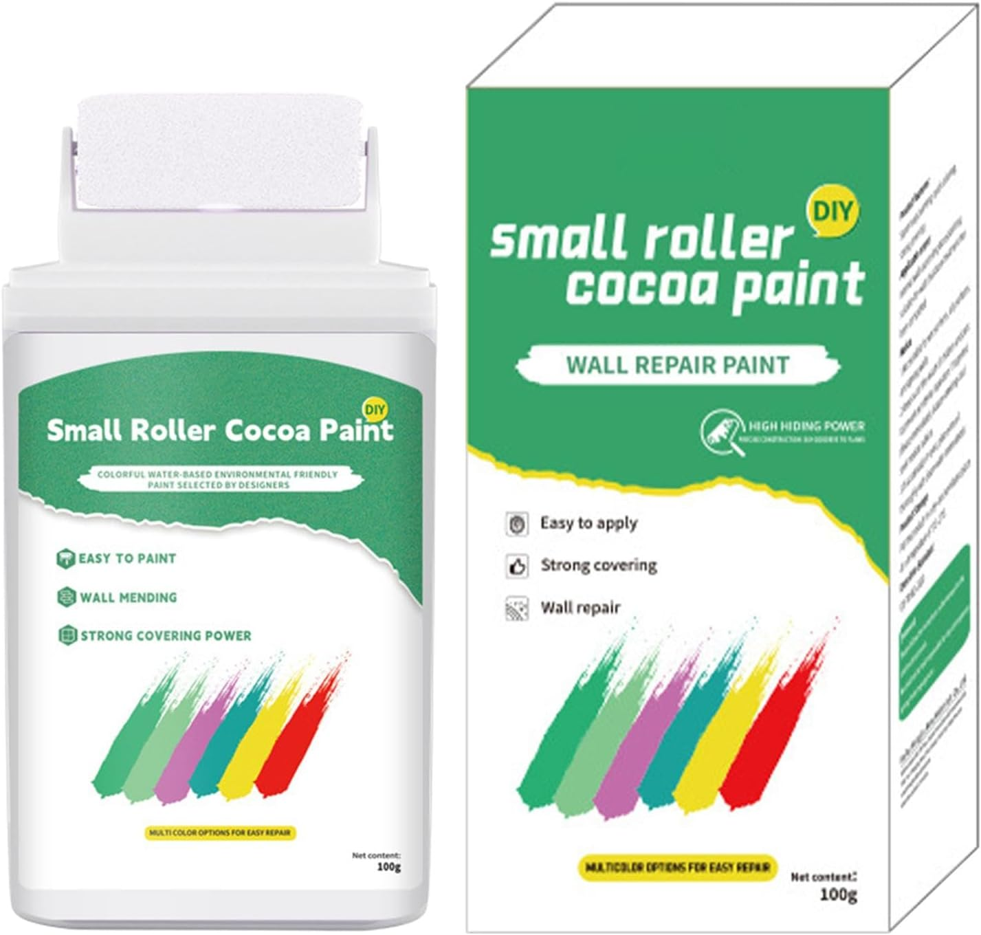 Wall Paint - Wall Repair Paint Kit | Adorable White, Stain Remover White Ceiling, Water-Based Low-Odor, 100G Paste for Home with Roller Brush for Quick Fixes image number 1