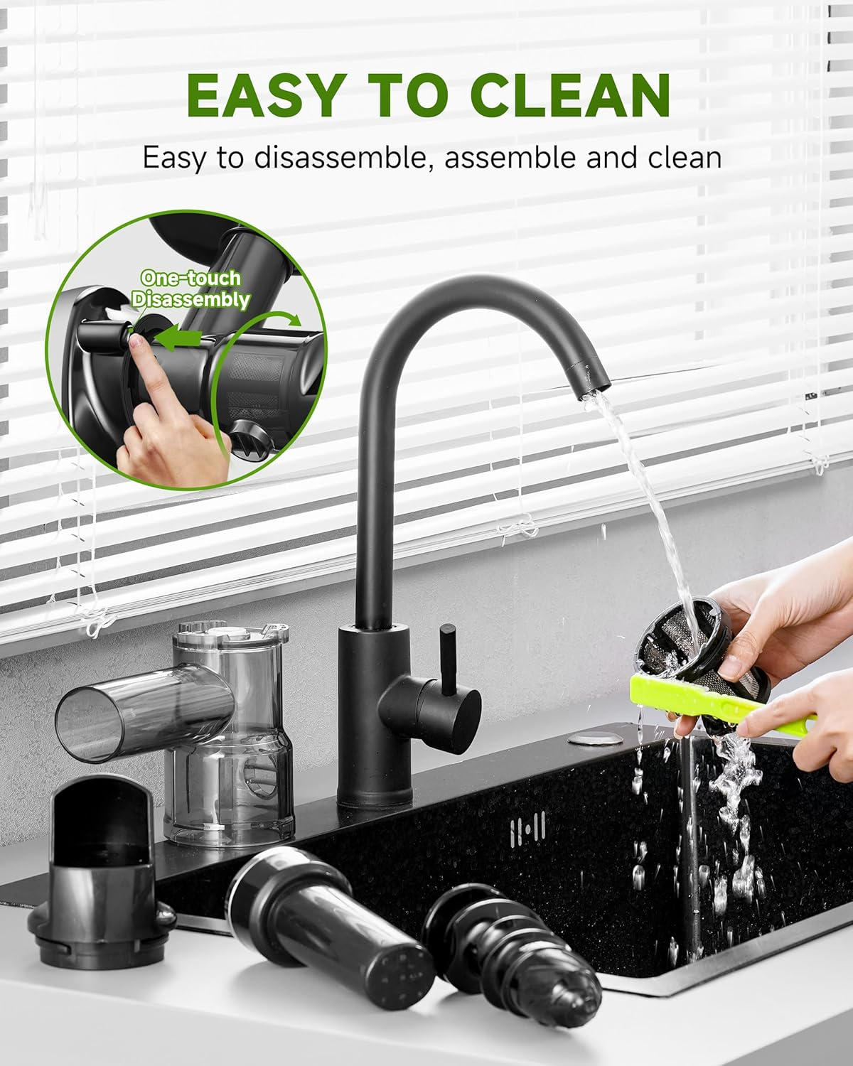 AMZCHEF Cold Press Juicer for Whole Fruits and Vegetables,Masticating Slow Juicer Machines with Reverse Function, High Juice Yield, Easy to Clean, BPA Free Juice Extractor with 2 Cups and Brush，Gray image number 5