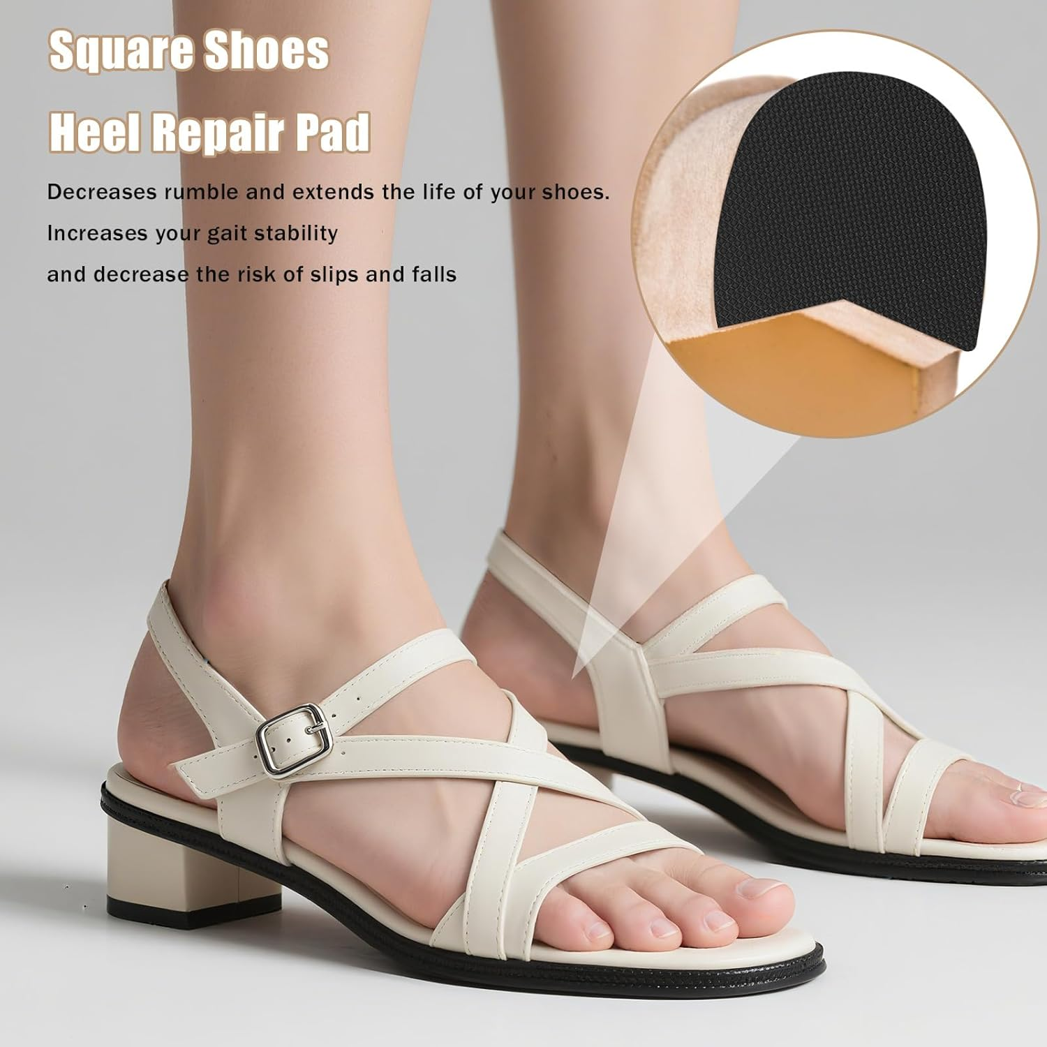 8Pcs High Heels Patches, Non-Slip Rubber Square Heel Repair Square Sole Repair Pads for Boots Sandals & Dress Shoes image number 2