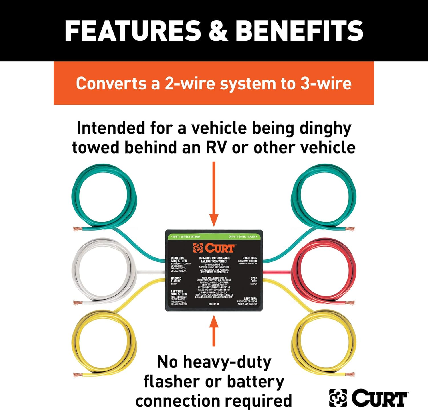 CURT 56196 2-To-3-Wire Taillight Converter