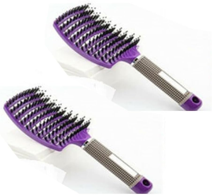 Leona Co 2Pcs Hair Brush, Detangling Hairbrush Boar Bristle Curved Vented Hair Brush for Women Men Kids Curly Thick Long Short Wet or Dry Hair, Faster Blow Drying (Black) image number 2
