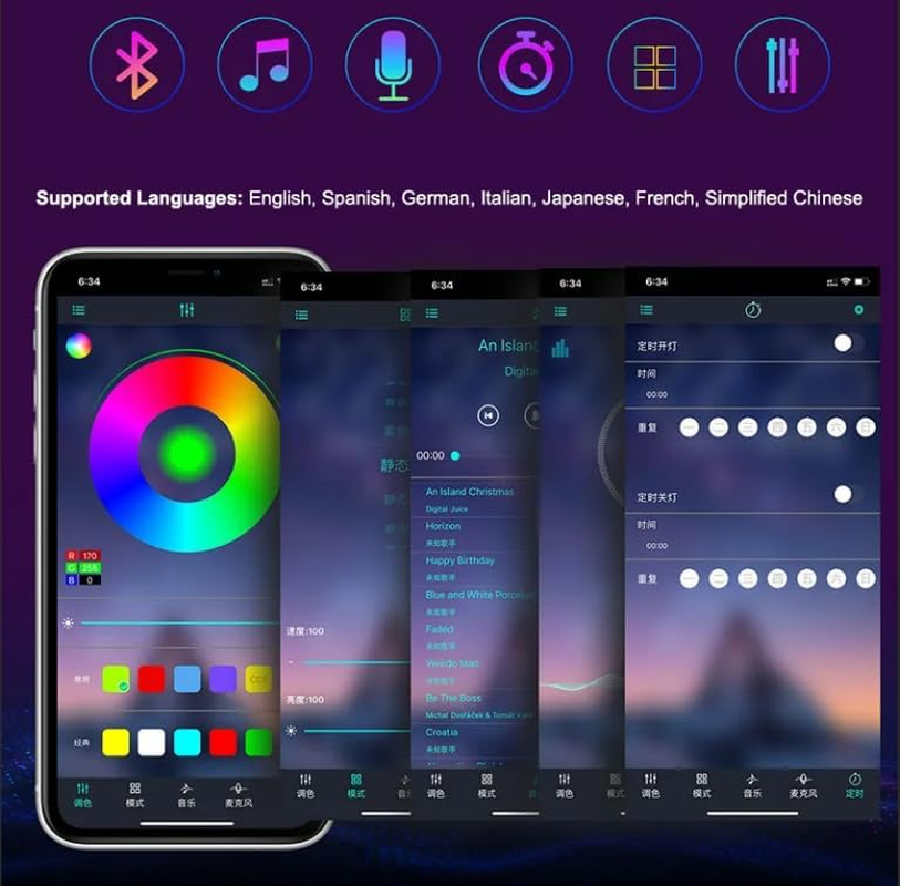 Battery-Operated LED Strip Lights, RGB TV Backlight, Bluetooth, Music Sync Timer Setting Dimmable Colour Changing, Waterproof for Bedroom at Home (200 Cm Kit) image number 5