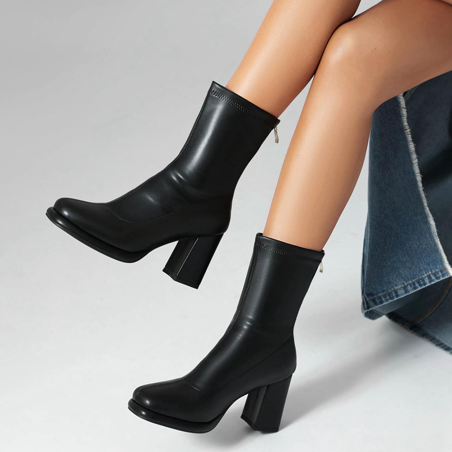 Onewus Trendy Women'S Chunky Heel Versatile Solid Color Boots Comfortable round Toe Design image number 1