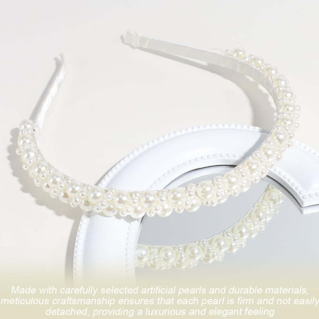 OUDQFCJ Pearl Headband, Headband with Pearls for Women, Wedding Hair Band, Elegant Hair Accessories, for Everyday Use (Standard) (White) image number 4