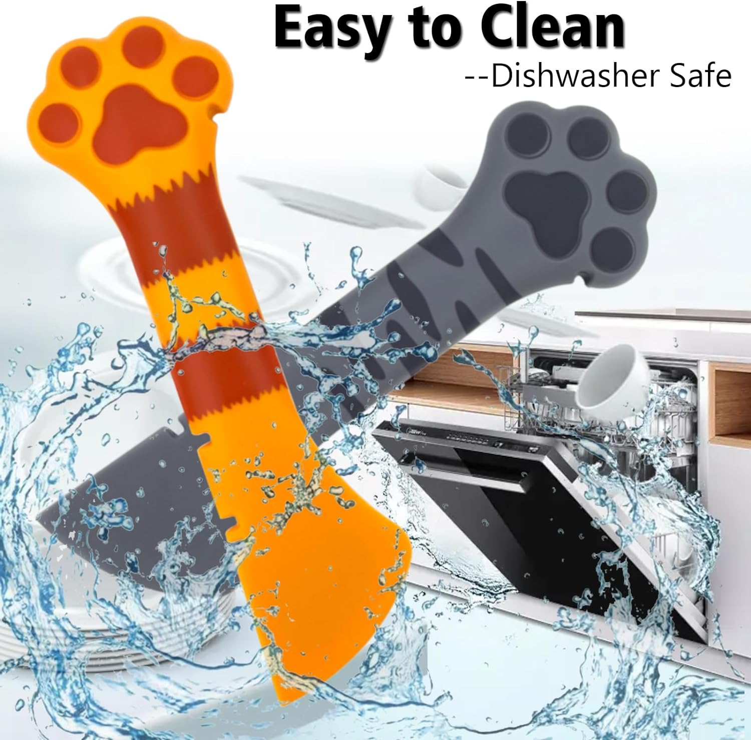 2 Pack Dog Cat Food Spoon, Cute Paw Cat Food Spoon for Wet Food, Silicone Pet Food Can Opener Spatula Scoop Mixing Spoons for Dog Cat Canned Food - White image number 5