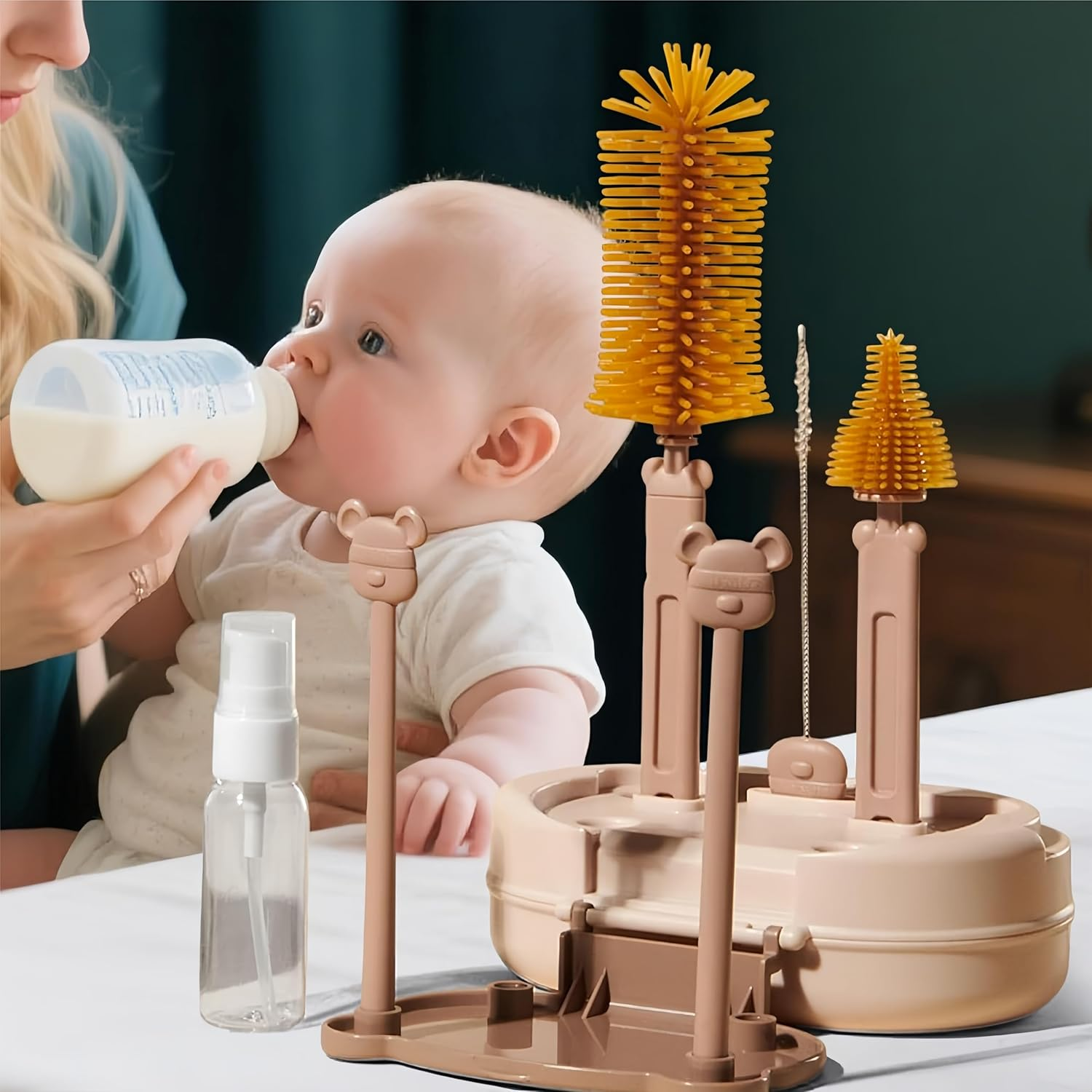 Baby Bottle Cleaning Brush 7 in 1 Bottle Washer Drying Rack Straw Cleaner Brush Kit Silicone Bottle Brush Baby Travel Essentials image number 3