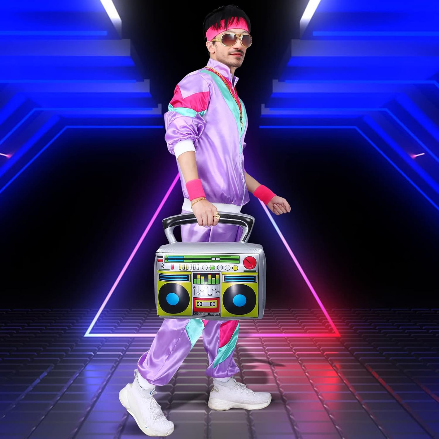 Shell Suit Costume Set 80S Fancy Dress Men Women Tracksuit with Glasses Headband Wristbands for Carnival Parties Halloween image number 4