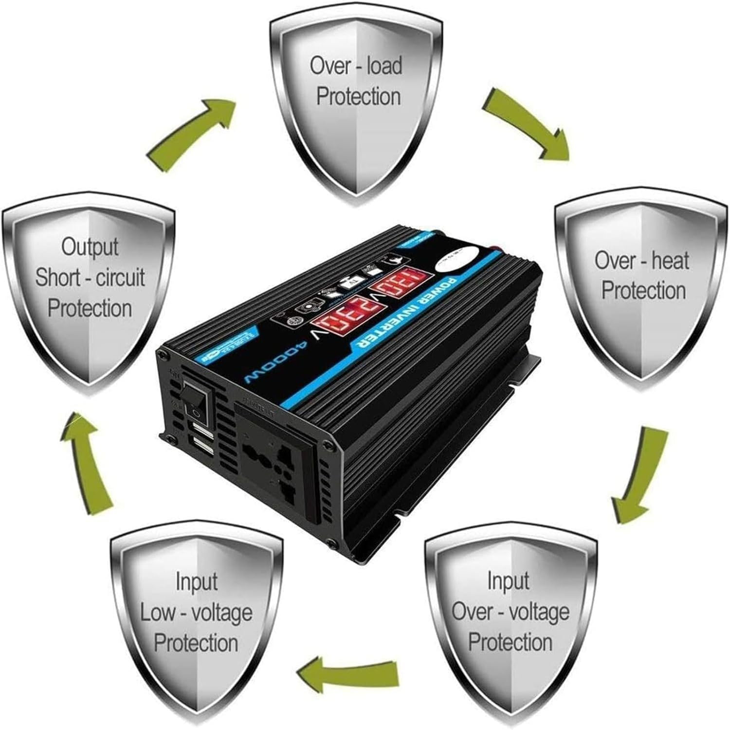 Inncen Car Inverter 4000W 12V to 220V LED Car Power Inverter Converter - Black