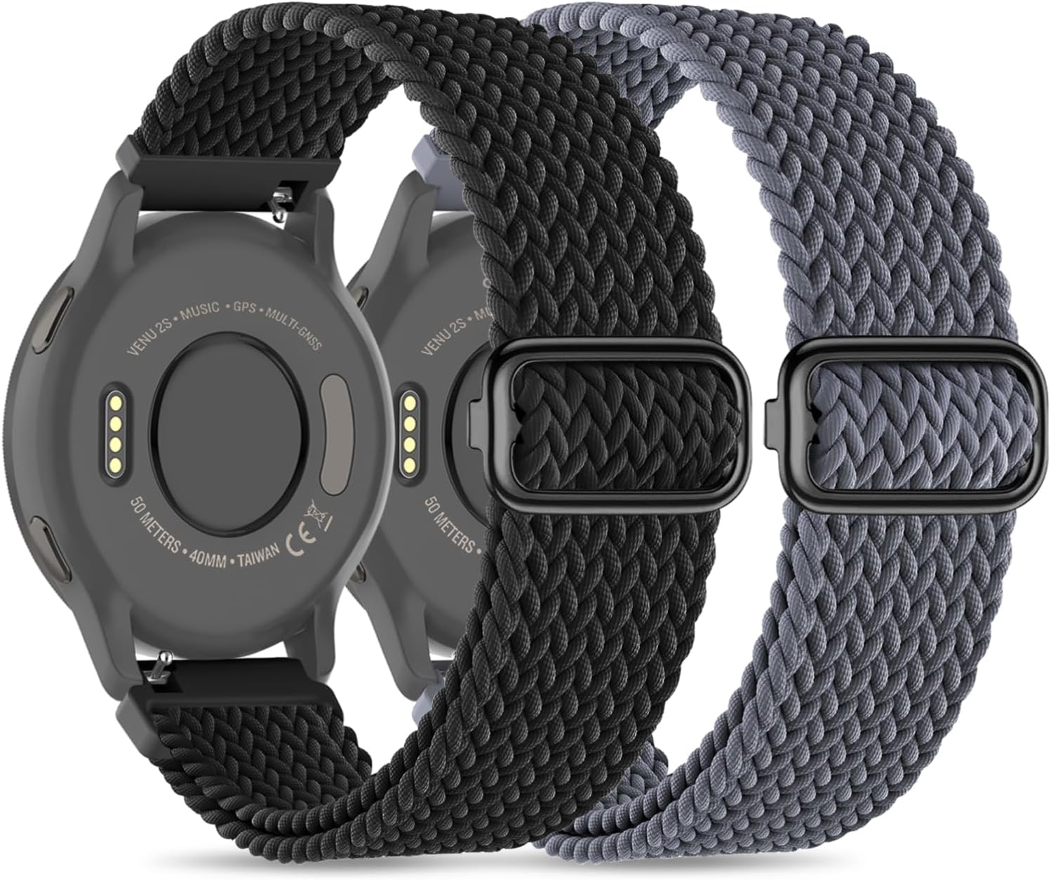 2 Pack 20Mm Nylon Loop Watch Band Compatible with Garmin Vivoactive 6/5/3/3 Music/Venu/Venu Sq/Venu Sq 2/Venu 2 Plus, Braided Elastic Strap Replacement for Forerunner 570 42Mm/55/165/245/645