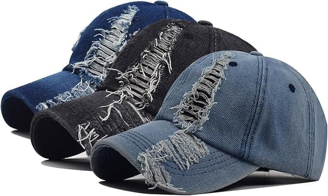 Broken Design Adjustable Unisex Washed Denim Hats Top Hats for Women Baseball Caps Baseball Hats for Men DIY Plain Hat image number 2