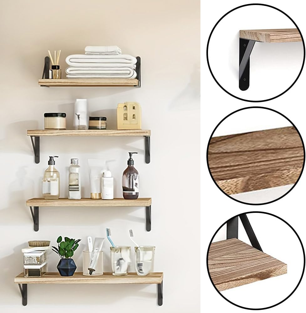 Wall Shelves Set of 4,Rustic Floating Shelves,Wall Storage Shelves Mounted,Living Room Rack, for Bedroom Decor, Bathroom Storage, Book Shelf image number 4
