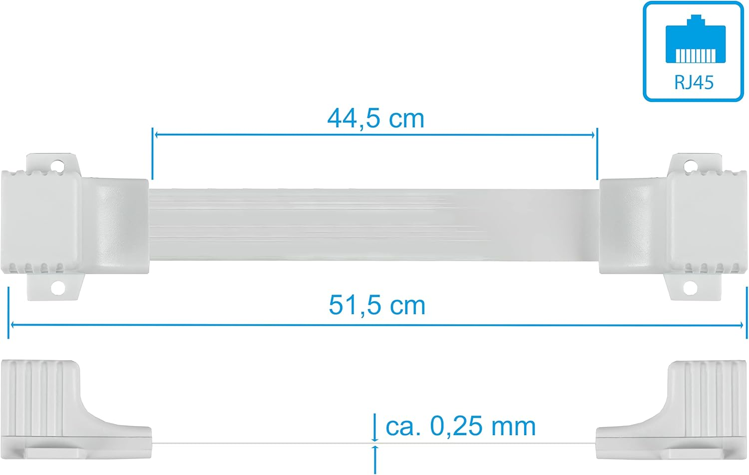 Good Connections RJ45 Ethernet LAN Door/Window Feed-Through - Extremely Flat Socket on Both Sides, Total Length 51.5 Cm, Flexible Length 44.5 Cm, White