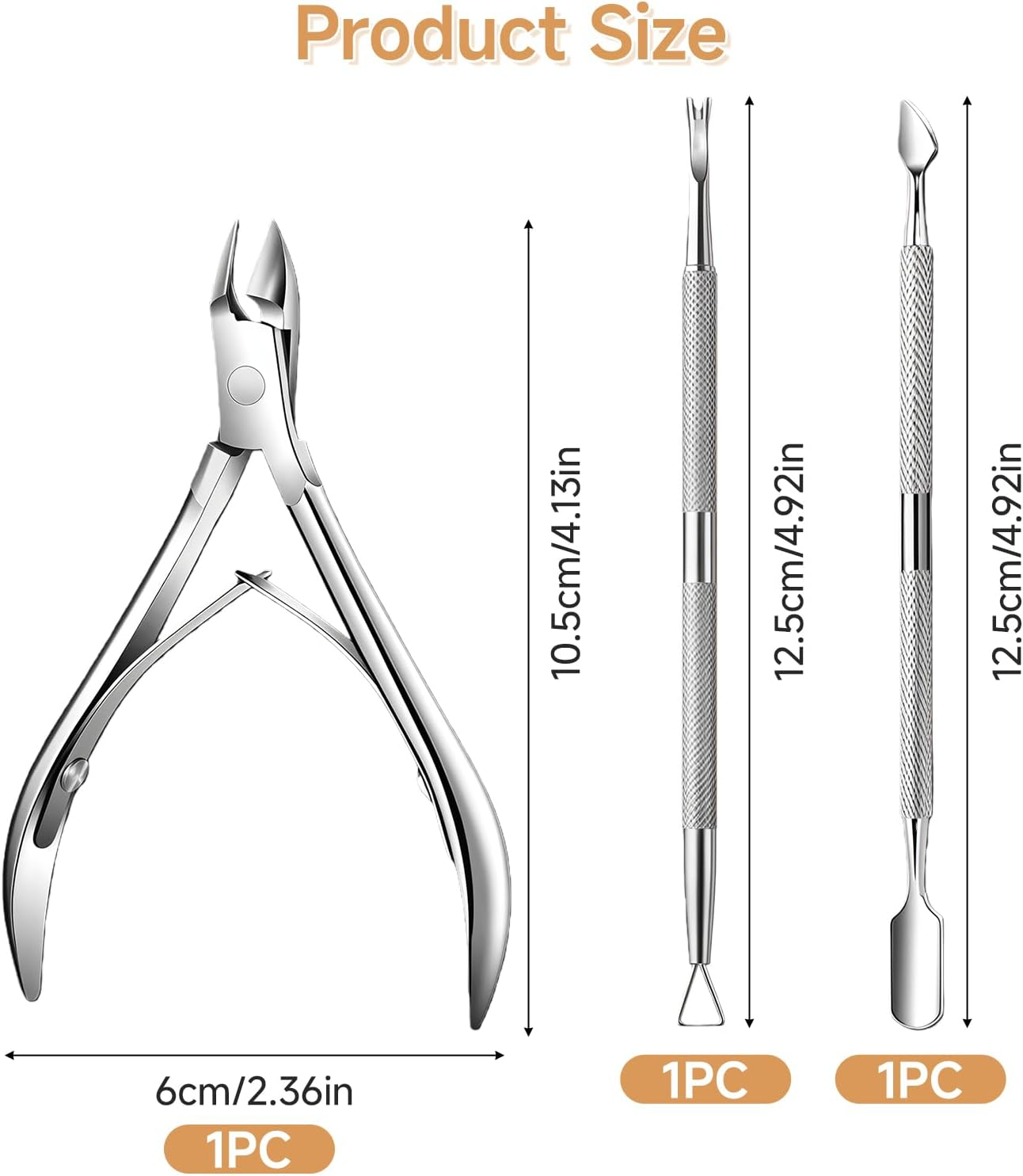 Teccfly Cuticle Trimmer with Cuticle Pusher,Stainless Steel Manicure Pedicure Tool Set,Professiona Cutter Nipper Scissor Clipper for Fingernails & Toenails​ image number 3