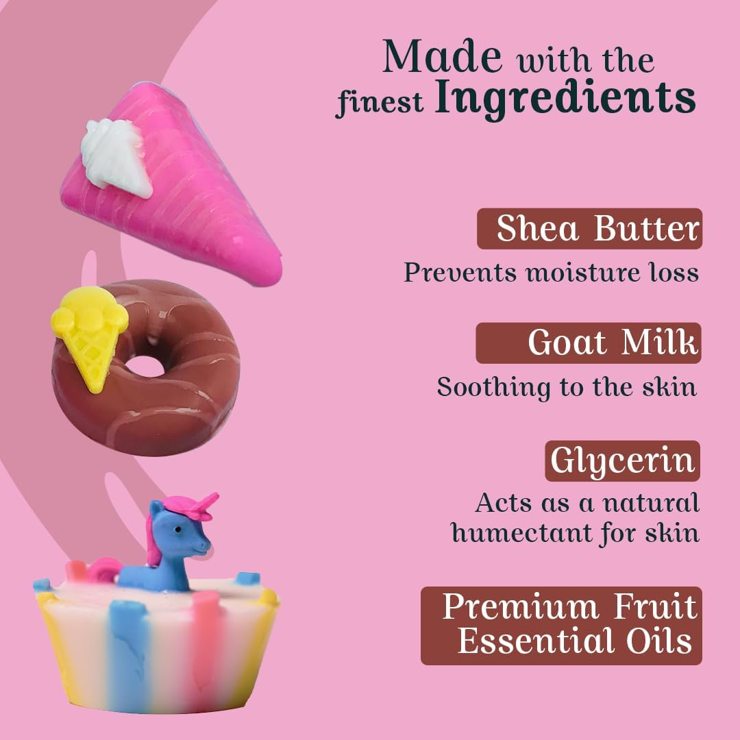 Laviche Bath Essentials Combo of 3 Soaps(1 Unicorn Soap, 1 Pastry Soap, 1 Donut Soap) Soap for All Skin image number 6